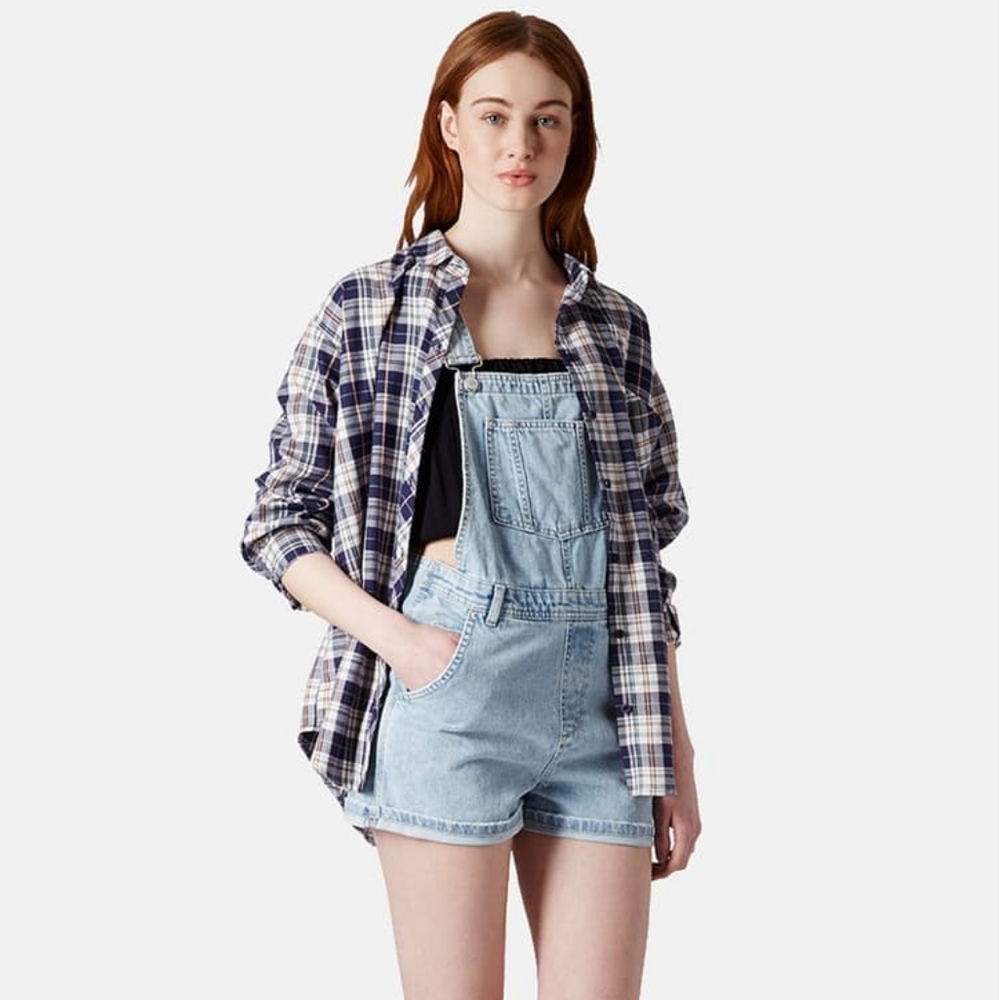 Topshop Moto Dungaree Jean Denim Shorts Overalls